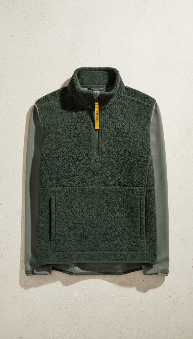 Fleece mid-layer in pine moss
